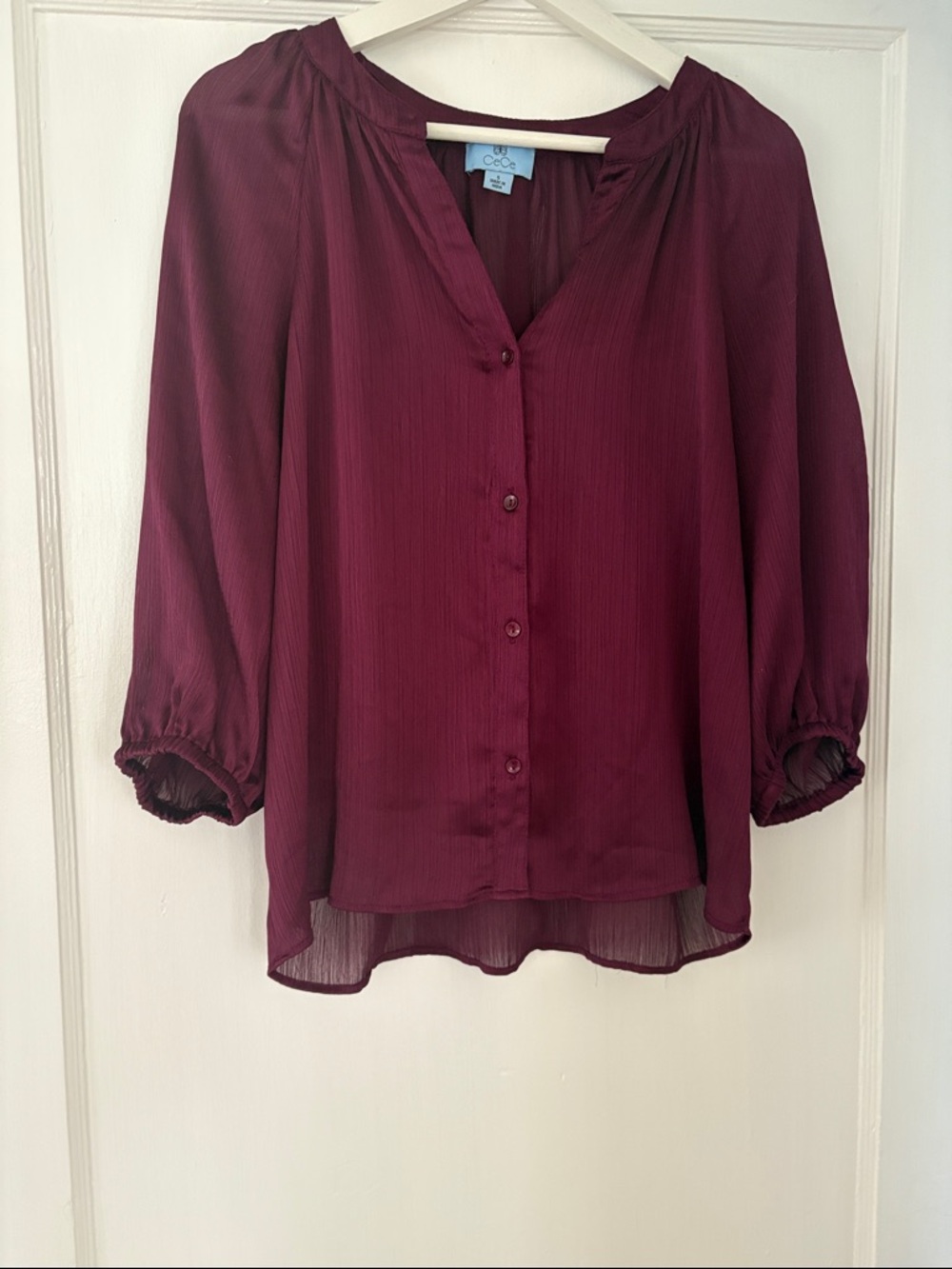 CeCe Women's Burgundy Button-Front Blouse